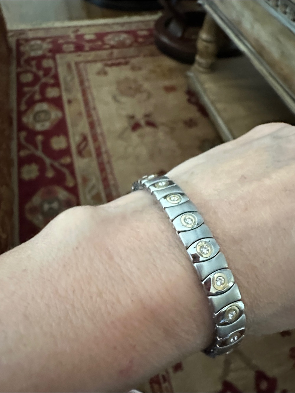 Women's Silver Bracelet with Gold Accent Discs